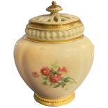 Royal Worcester jar and cover, blush ground painted with butterflies possibly by Raby