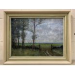 David Baxter (British, contemporary), Norfolk landscape, oil on board, signed,13.5x18.5ins, framed.