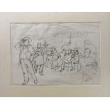 Brian Hinton (British, 20th century), Parisian figures, pen and ink study on paper laid on laid,