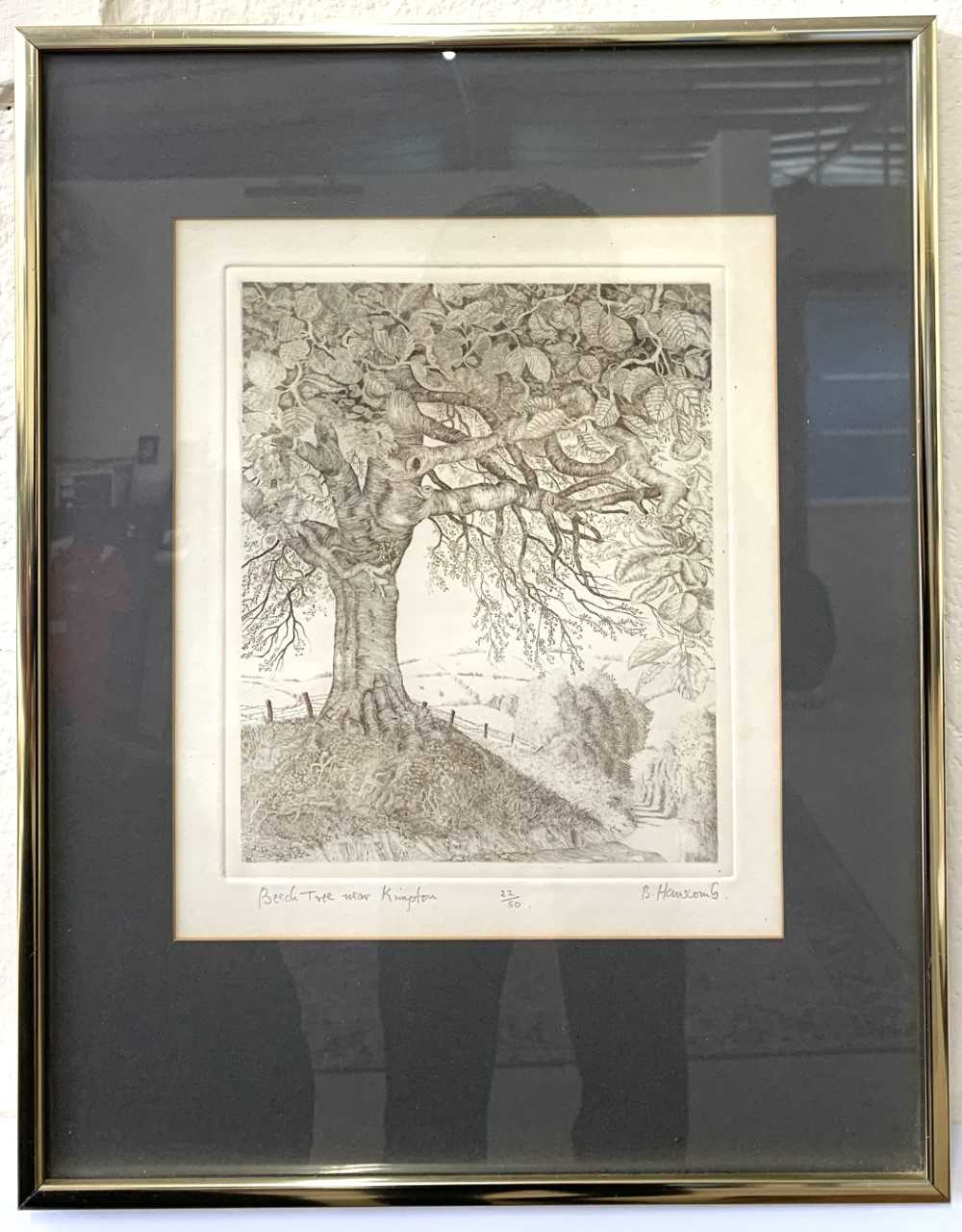 Brian Hanscomb R.E. (British, 20th century), "Beach Tree near Kimpton", copper plate engraving,