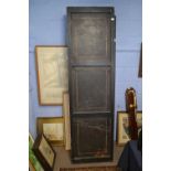 A Victorian studded leather four fold screen painted with a coaching scene