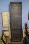 A Victorian studded leather four fold screen painted with a coaching scene