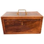 19th Century mahogany tea caddy, interior with two compartments with inlay and centre compartment