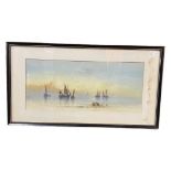 British School, 20th century, estuary shipping scene, watercolour, 17x7.5ins, mounted, framed and
