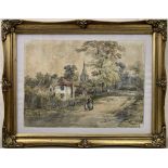 British School, 20th century, village scene, watercolour, 14x10ins, framed and gilt framed.