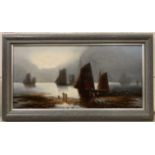 William H.Day (British,19th century), coastal / shipping scene, oil on canvas,11x23ins, signed,