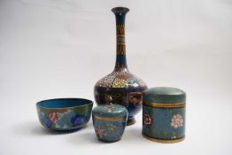 Chinese Cloisonne baluster shaped vase, a further small Cloisonne bowl and two further pieces of