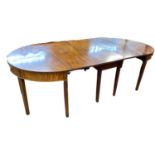 George III mahogany D end dining table formed of three independent sections, raised on tapering