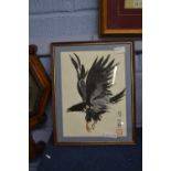 Chinese watercolour of an eagle, signed with seal