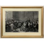 The Trial of King Charles I, engraving laid on board, 21x33ins, mounted, framed and glazed.