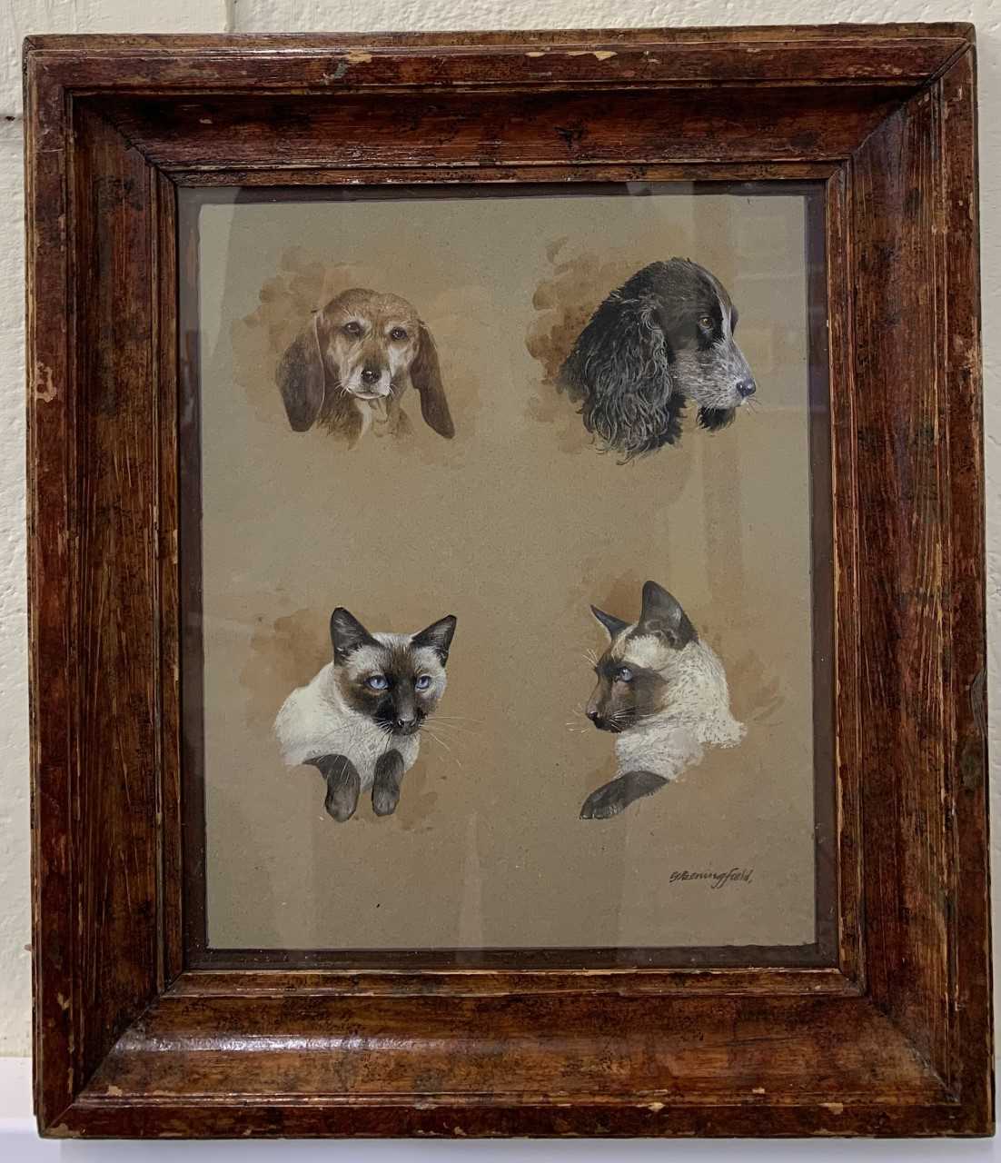 Gordon Benningfield (British, 20th century), profile study of a cat and two dogs, watercolour and