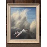 Canberra in flight, oil on canvas, signed 'Richardson R.N.' and dated 1971,15x19ins, framed