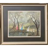 After Helen Bradley (British, 20th century), "On A Lovely Summers Day", chromolithograph, signed,