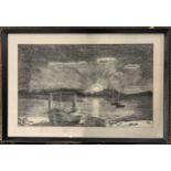 British School 20th century, woodcut, dated '76, indistinctly signed,15x25ins, mounted, framed and