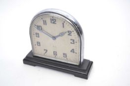 Swiss Art Deco eight day mantel clock in chrome frame