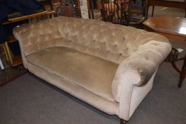 Late 19th/early 20th Century mushroom upholstered Chesterfield sofa, 180cm wide, worn condition