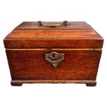 Wooden casket with three compartments and a metal handle