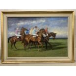 David Baxter (British, contemporary), 'The Start' after munnings, oil on board, signed, 23x35ins,