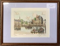 Continental School, 'Honfleur', hand coloured etching, limited edition, numbered (193 / 250) dated