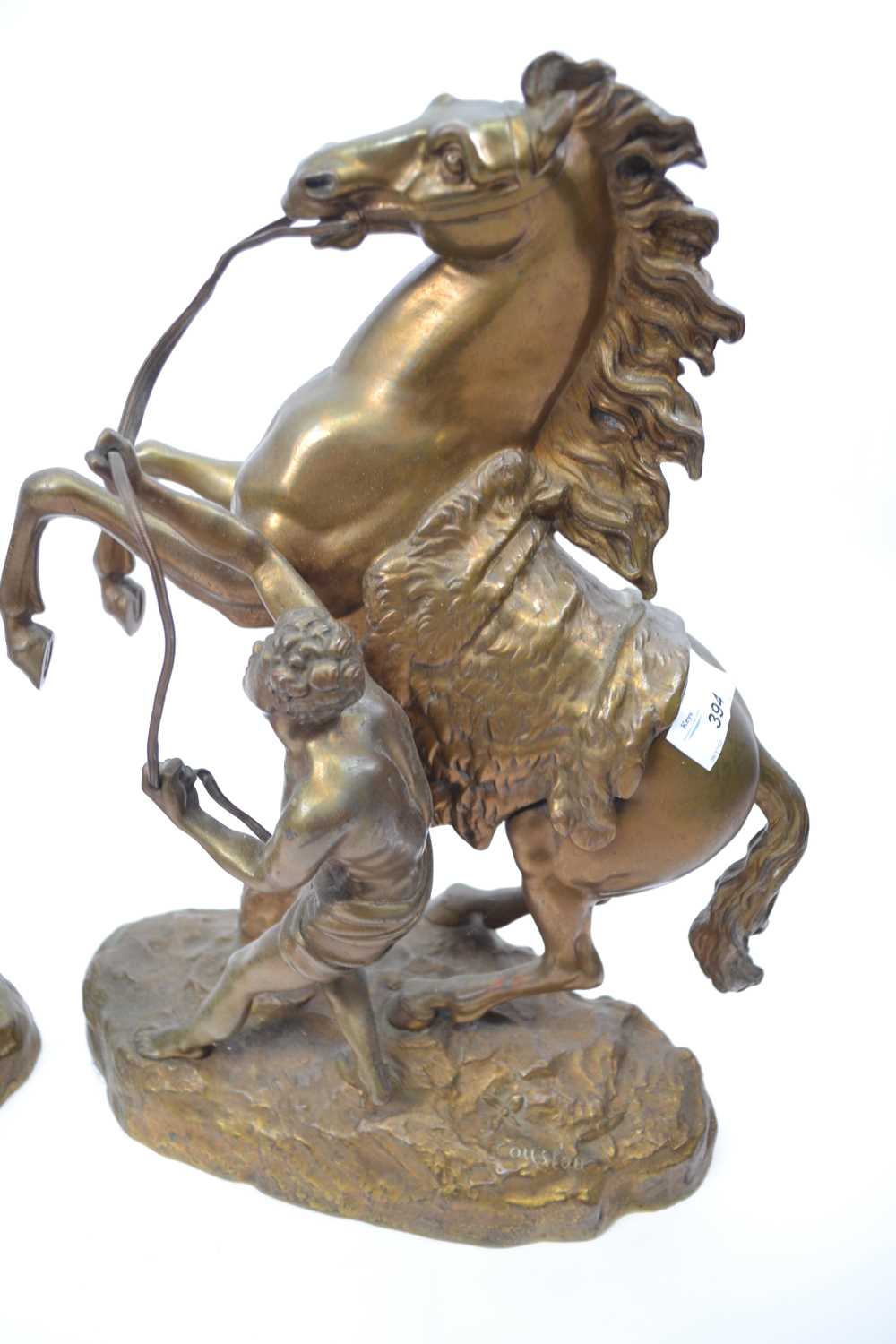 A pair of Marley horses , after Guillaume Couston (French 1677-1746), bronzed metal, signed to - Image 2 of 4