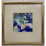 R.King RA (British, 20th century), still life with flowers, acrylic, initialled to lower right,