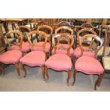 Set of eight Victorian mahogany balloon back dining chairs