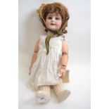 French vintage doll with glass eyes, white petticoat, 50cm long