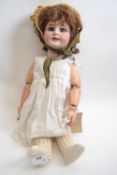 French vintage doll with glass eyes, white petticoat, 50cm long