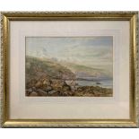 James Whaite (British, 20th century), staffage on a rocky coast line, watercolour, signed,