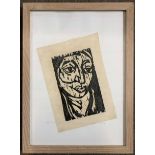 Paul Christie (British, 20th century), portrait wood block print, signed in pencil, 15x10.5ins,