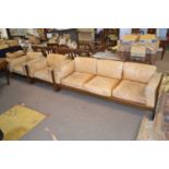 Mid 20th Century Scandinavian style hardwood framed and faded leather upholstered four piece suite