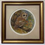 James J.Allen (British, 20th century). Tawny Owl, gouache, signed and dated '80, oval mount, 7.5x7.