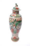 Chinese crackle ware vase with polychrome decoration of Chinese figures and warriors on horseback