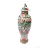 Chinese crackle ware vase with polychrome decoration of Chinese figures and warriors on horseback