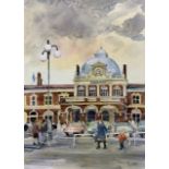 Kay Ohsten (British,1935-2003), "Norwich Station", watercolour on card, signed in pencil to lower
