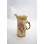 Late 19th Century Worcester porcelain Tusk jug, blush ground decorated with flowers