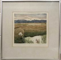 Robert R.Greenhalf (British, 20th century) 'Norfolk Reed Marsh' hand coloured etching, limited