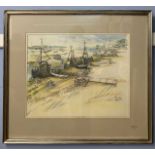 Neil Meacher ARCA RI (British, 20th century), "Leigh-on-Sea Cockle Boats & Gulls", watercolour,