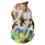 Unusual Maiolica game cup with fox and duck and fruit decoration