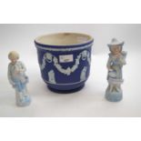 20th Century Wedgwood jardiniere together with two continental bisque porcelain figures