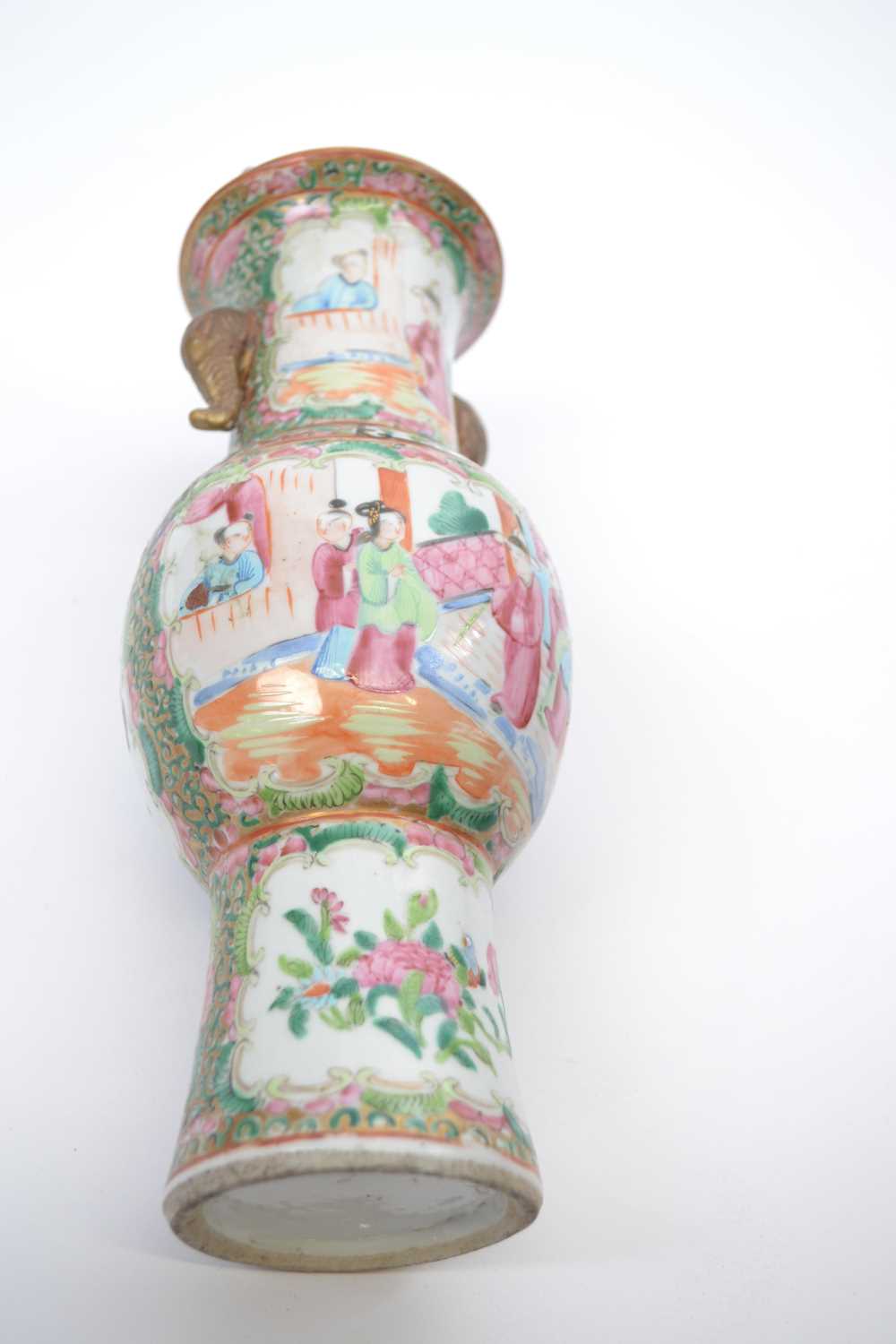 Cantonese porcelain vase decorated with polychrome designs of Chinese figures in typical settings, - Image 2 of 2