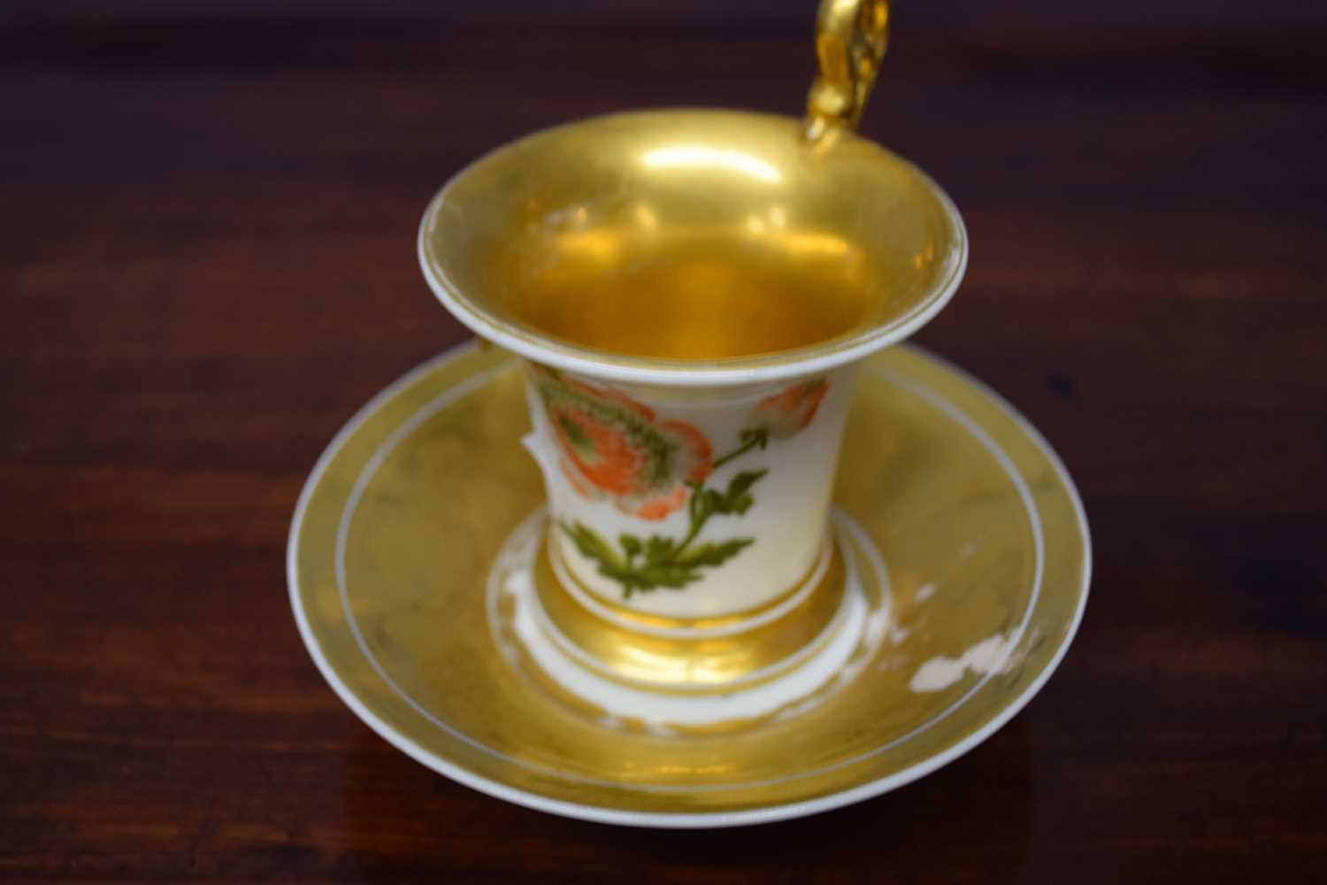 Continental porcelain cup and saucer Empire style
