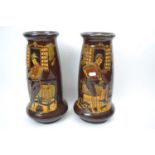 Pair of vases in Royal Doulton Kingsware style decorated with Dickins characters, no mark to base,