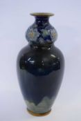 Large Royal Doulton stoneware vase of gourd shape by Betty Newbury, the top with tube lined floral