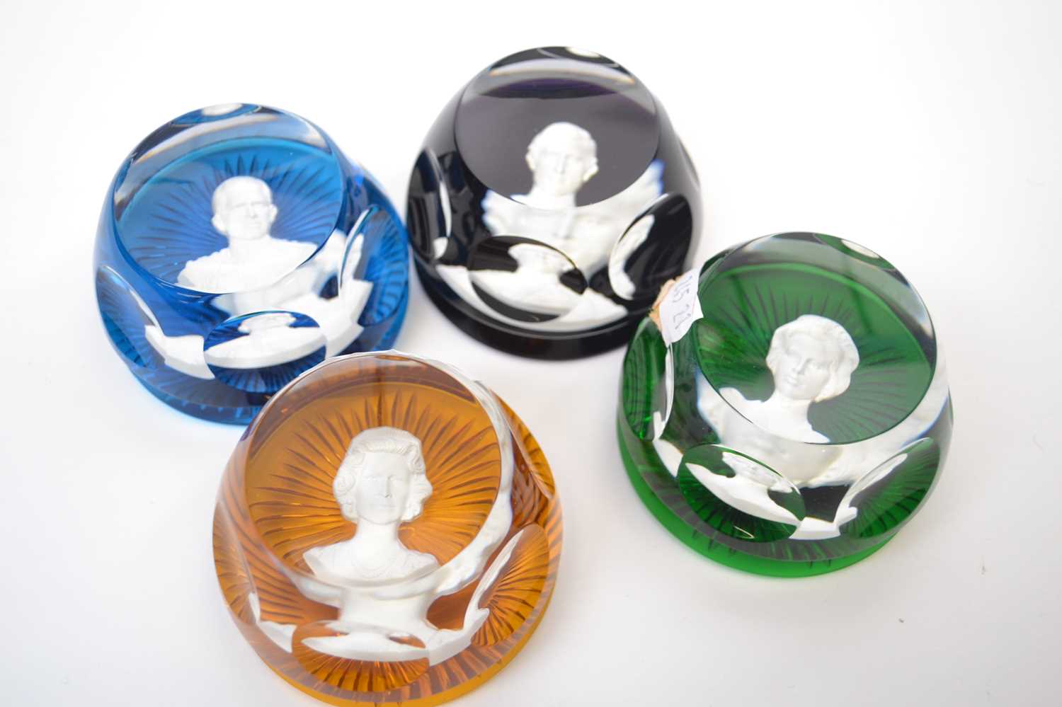 A group of four Baccarat paperweights with members of the Royal Family, Princess Anne, King - Image 2 of 2