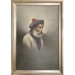 Italian School, 19th century, portrait of a an elderly, capped gentleman with pipe, oil on canvas,