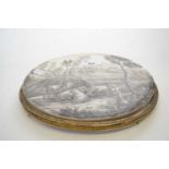 Porcelain plaque with sepia style decoration of a pastoral scene, 23cm long