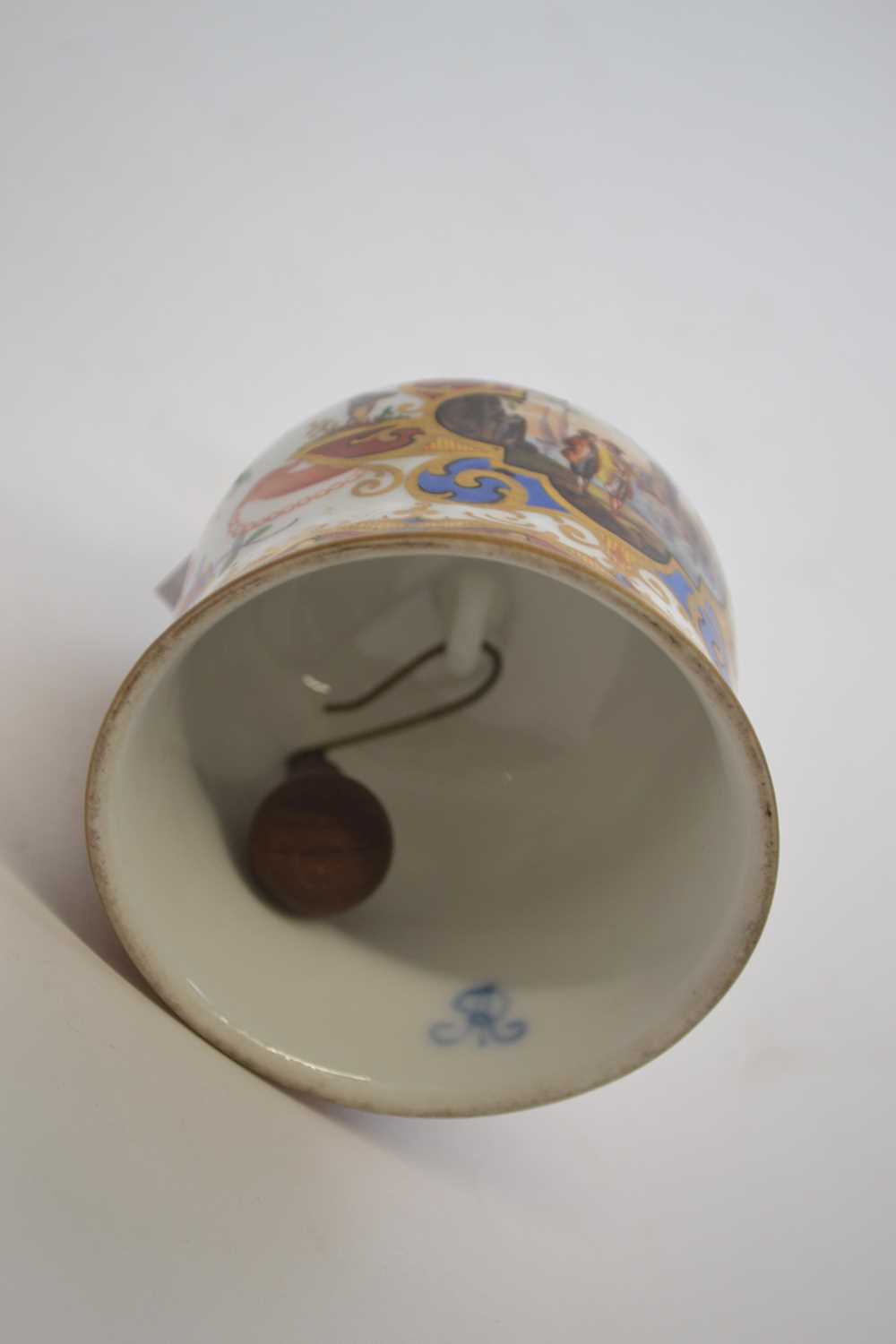 19th Century Dresden table bell decorated in Meissen fashion, blue AR mark to base (handle re- - Image 2 of 2