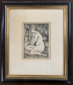 British School, contemporary, etching with drypoint, seated nude,7.5x5ins, mounted, framed and