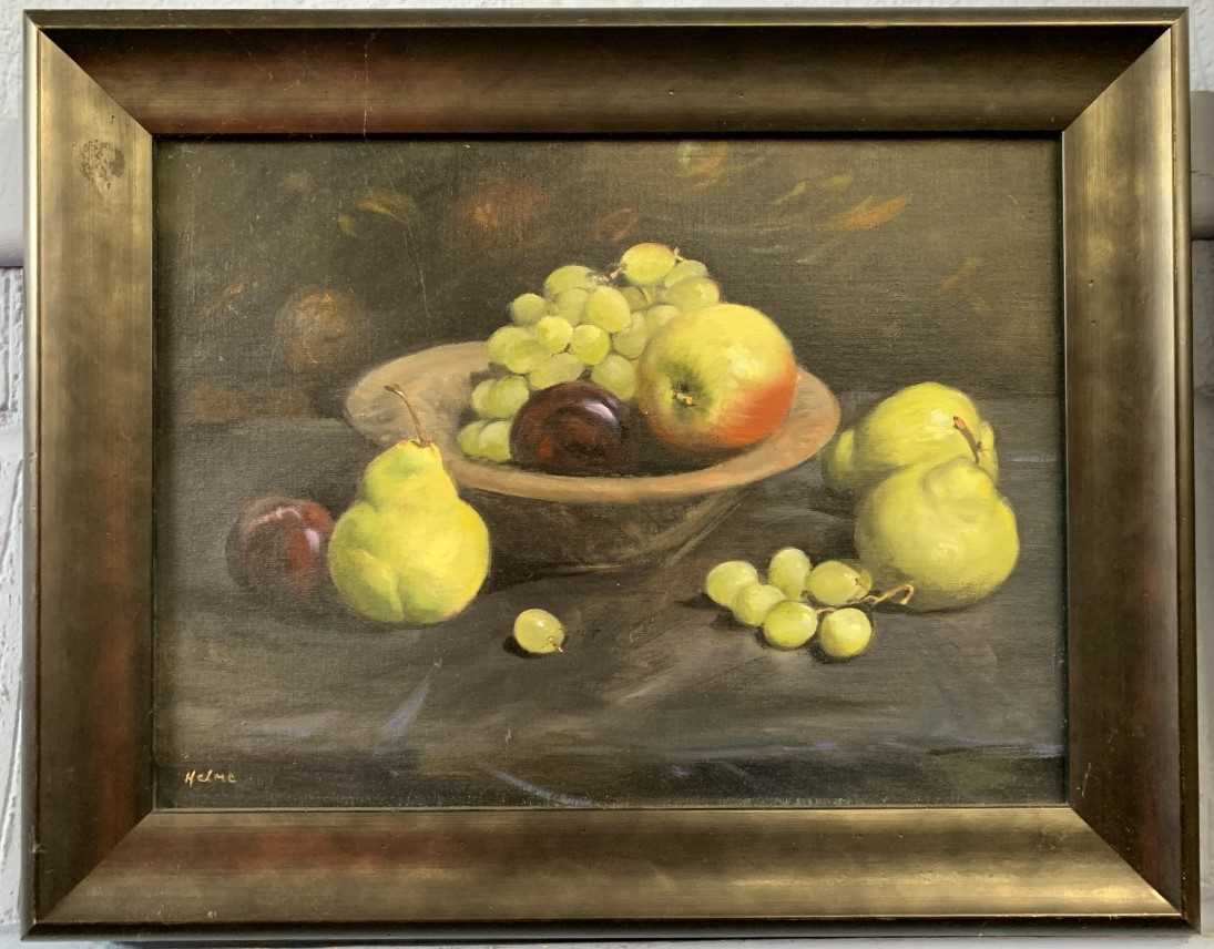 Jane Helme (British, 20th / 21st century), still life (fruit) study, oil on board, signed, 11.5x15.